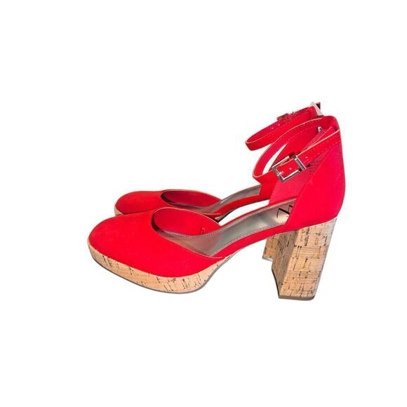 Worthington Womens 7.5 red Panama Block Heel Pumps ankle strap new casual - Picture 1 of 5